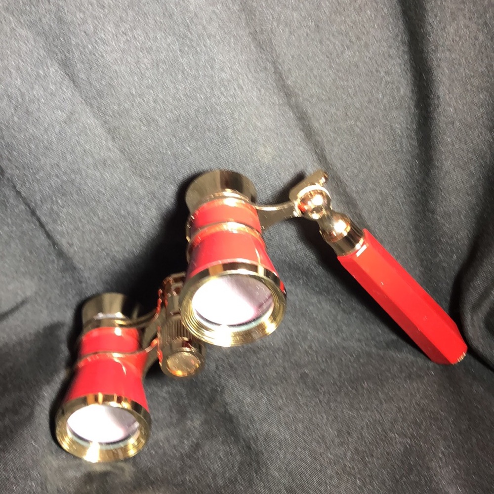 NIB theater glasses 3x25 Red and Gold foldable handle